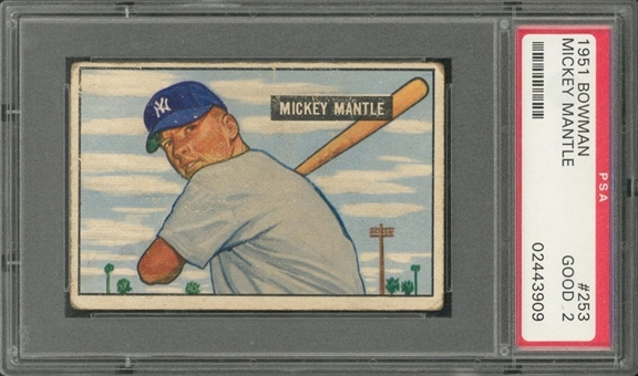 1951 Bowman #253 Mickey Mantle Rookie Card – PSA GD 2